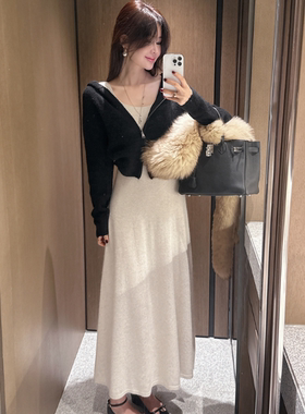 partysu韩国正品代购2025轻奢极简风针织连衣裙女优雅气质长裙