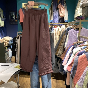 MERCI LINDA韩国正品代购2025复古松紧腰阔腿裤女宽松休闲直筒裤