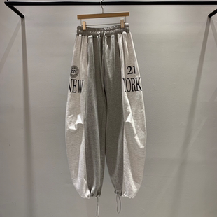 慵懒穿搭撞色拼接抽绳束脚休闲裤 韩国正品 新款 P春季 代购 RIPPLE