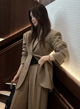 partysu韩国正品代购春季新款老钱风粗花呢西装外套女长款上衣