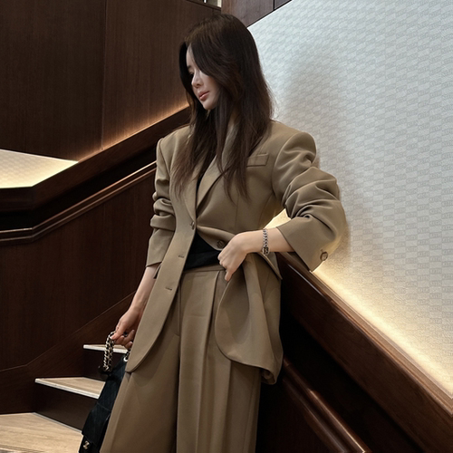 partysu韩国正品代购春季新款老钱风粗花呢西装外套女长款上衣