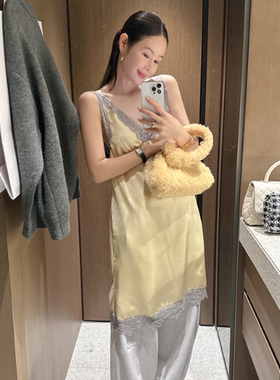 partysu韩国正品代购2025年冬季新款时尚气质纯色吊带连衣裙女