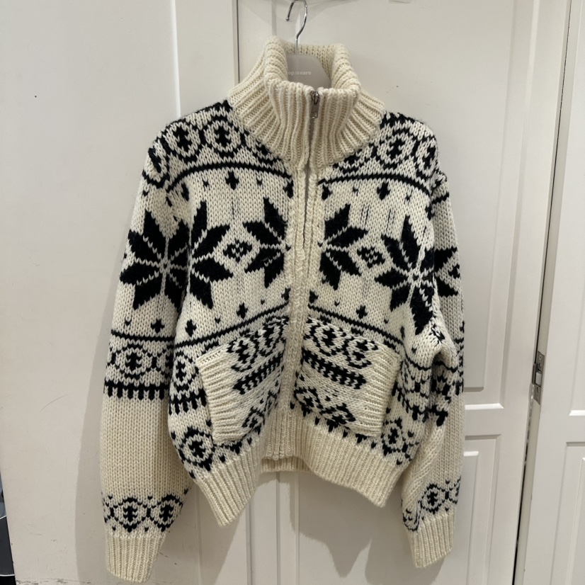 WE ARE/WELOVER韩国正品代购2025复古几何提花高领拉链针织开衫女