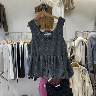 HIPTIQUE韩国正品代购2025新款波点蝴蝶结背心女法式甜美减龄外穿