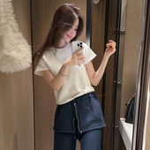 partysu韩国正品 气质女上衣 T恤女圆领百搭减龄纯色时尚 代购 短袖