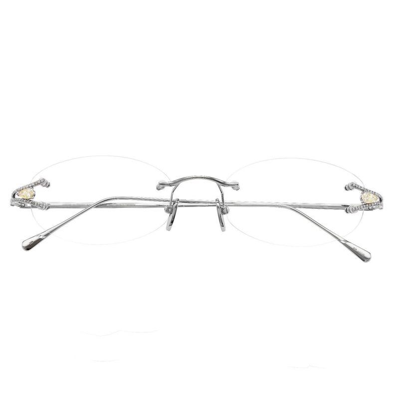 定制18K白金无框眼镜架女士纯金高端镶真钻配防蓝光镜框LA-17D333