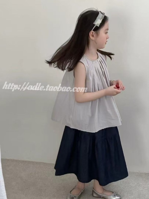 25女童无袖凉感套装夏季薄款纯色简约衬衫休闲裤子两件套韩版裙子