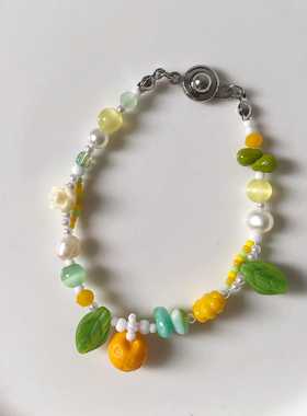 玻璃晴朗橘子辉煌 水果捷克珠珍珠串珠手链原创设计夏日清凉可爱
