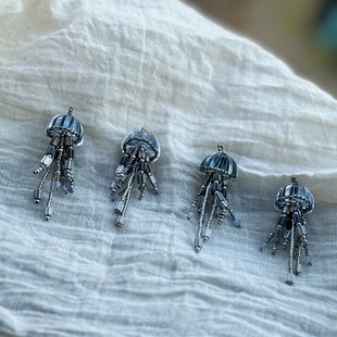 枪灰色机械齿轮水母串珠耳饰一对 亮片串珠冷色调 小众饰品