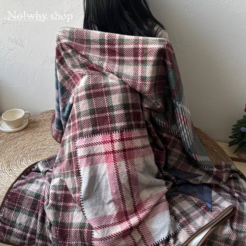 歪店法兰绒圣诞格纹保暖毛毯