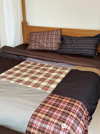 No!why shop·歪店纯棉四件套 全棉60支四件套 100棉格纹床品栗子