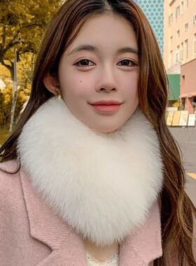 双面毛真毛狐狸毛围巾女冬围脖百搭保暖獭兔皮草毛球磁吸扣毛领子