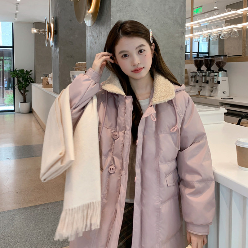 羽绒服女2025新款胖mm加大码时尚洋气宽松显瘦羊羔毛领长款外套潮