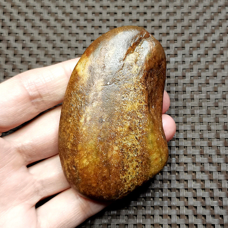 新疆和田玉籽料原石真皮无修黄沁石包玉手把件00011