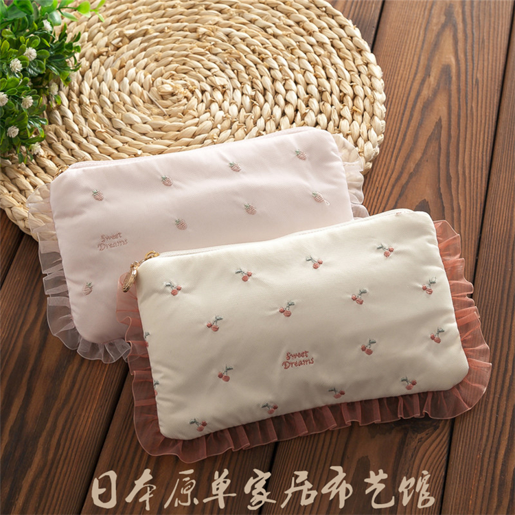 日系gp甜美网纱刺绣6p苹果化妆包