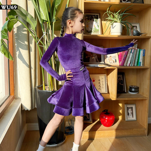 2025新款拉丁舞比赛表演服女童丝绒少儿专业标准舞蹈规定服装秋冬