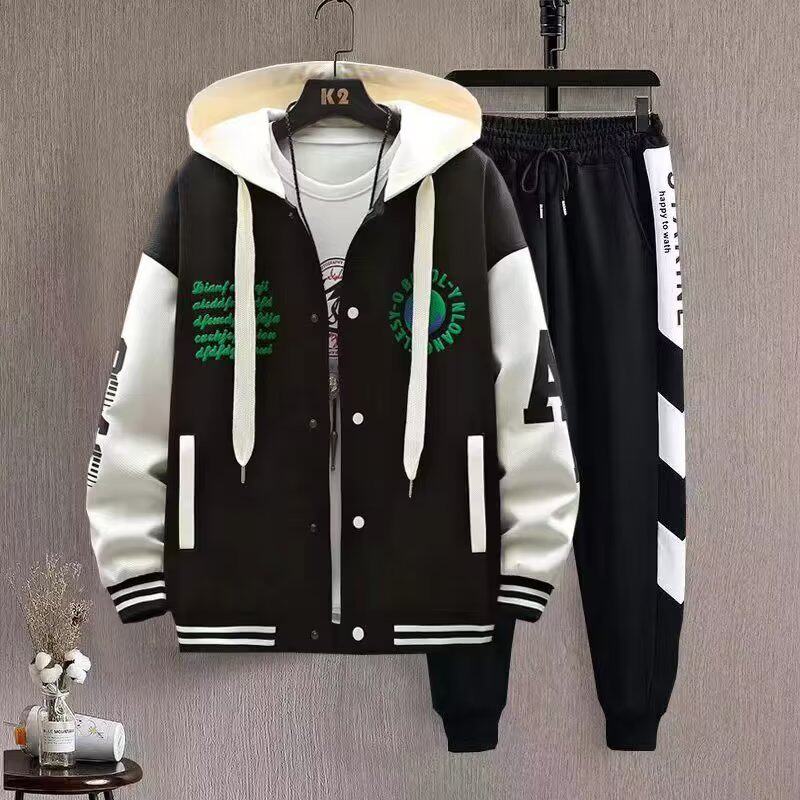 봄과 가을 남성 청소년 재킷 학생 재킷 일치하는 옷 세트 소년 캐주얼 스포츠 정장