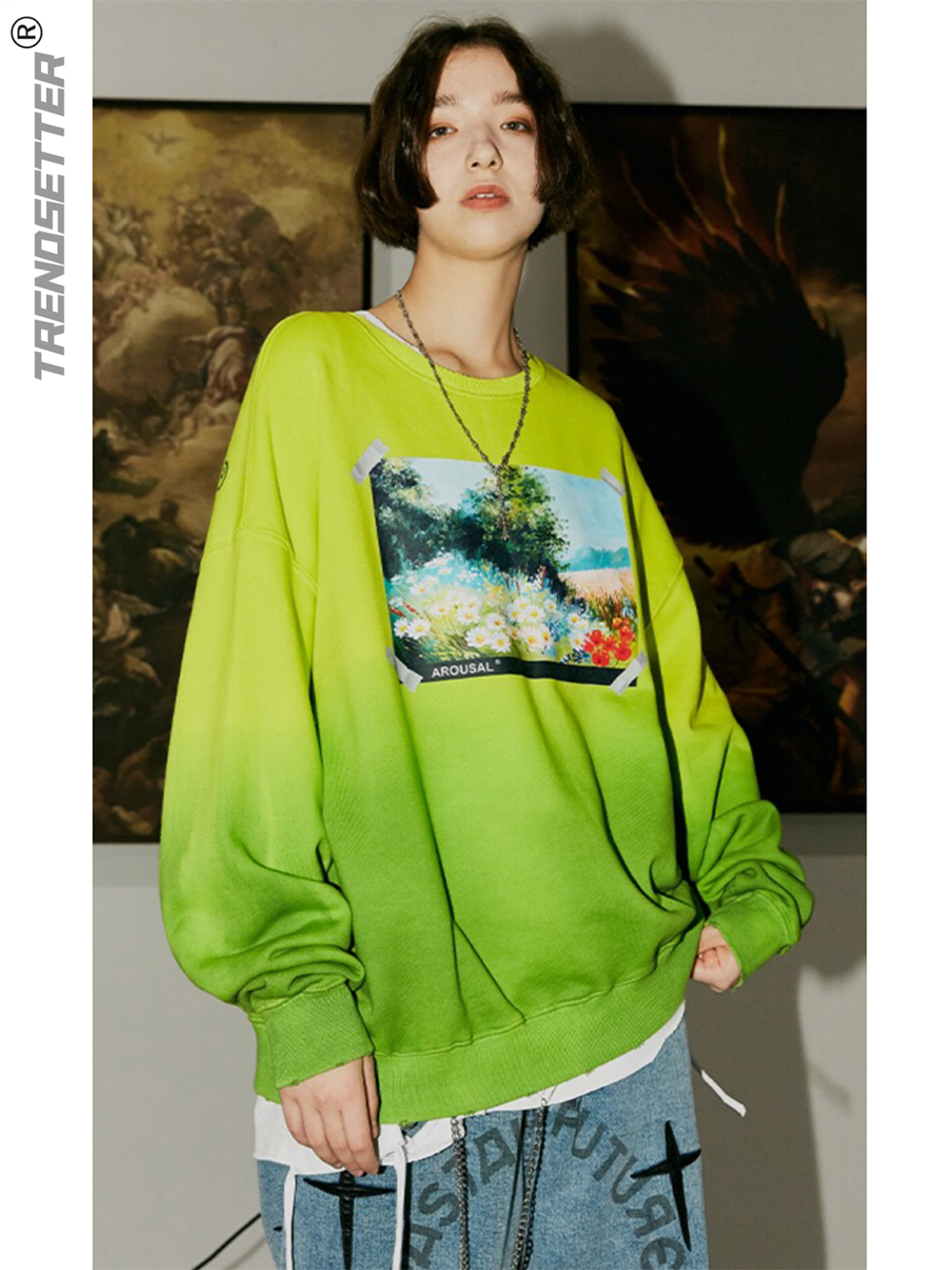 小雏菊套头女卫衣扎染长袖T恤