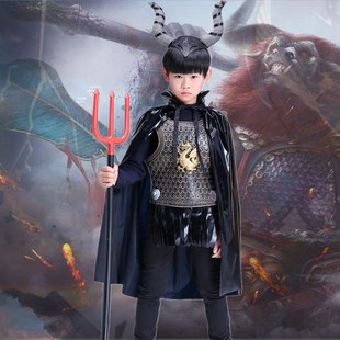 万圣节服装儿童男女表演道具恶魔装扮披风牛角牛魔王三叉斗篷套装