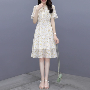 气质显瘦中长款 小众碎花雪纺连衣裙女2021年夏季 a字裙子 法式 新款