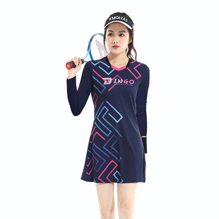羽毛球服长袖女连衣裙速干运动时尚秋冬网球乒乓团购定制比赛队服
