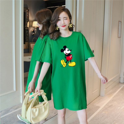 睡裙女夏季韩版洋气家居服可外穿纯棉新款中长款T恤裙小个子短袖