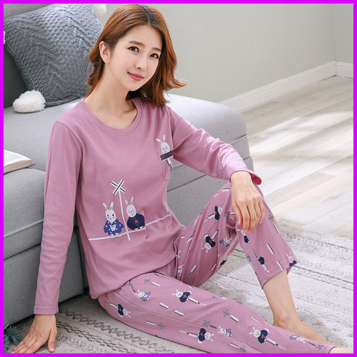 韩版清新全棉秋款长袖两件睡衣