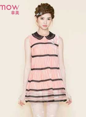 满减 拿美南梦2015秋装专柜新款时尚钉花撞色丝绒公主裙A5K262