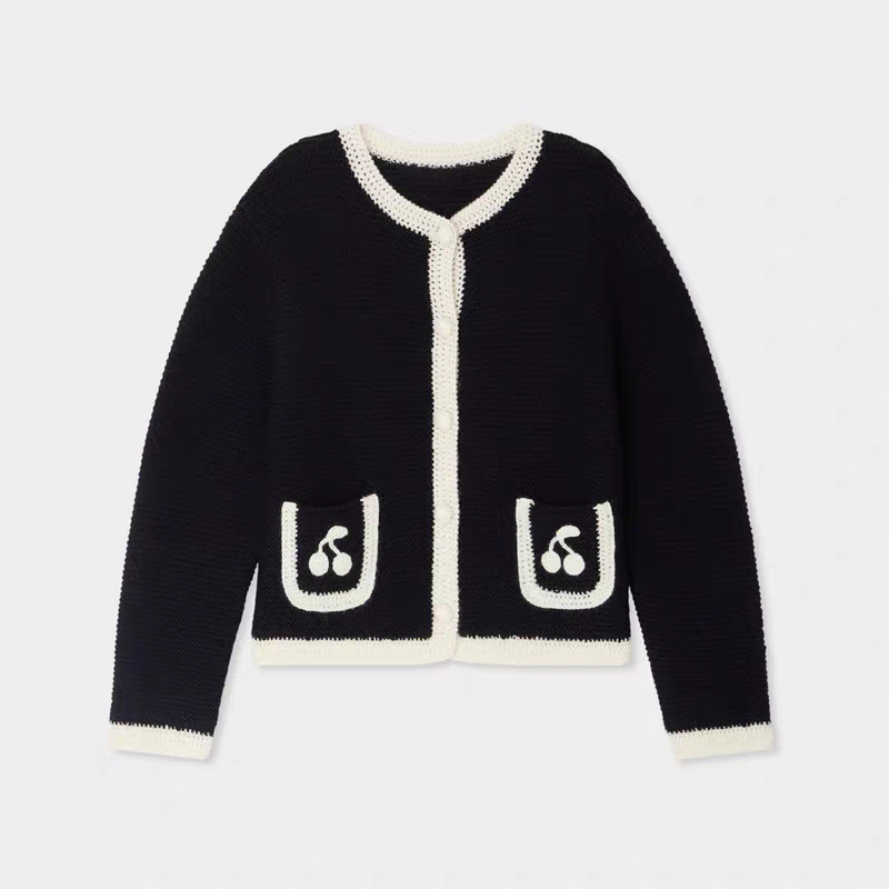 2025秋冬新款男童女童小熊撞色纯手工针织开衫儿童百搭毛衣外套