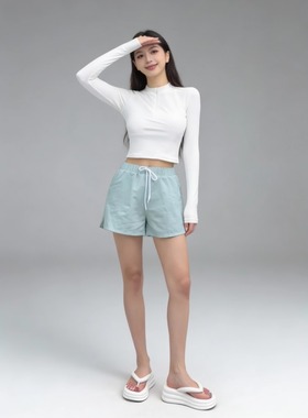 防晒长袖分体比基尼泳衣三件套带短裤韩简约时尚休闲海边度假泳装