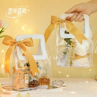 高档透明皮革手提礼品袋儿童节礼品袋伴娘伴手礼小朋友生日礼袋