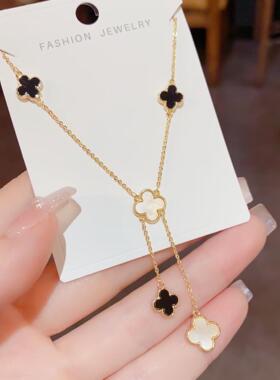 2025年精致轻奢四叶花贝壳流苏项链小众设计感时尚气质颈链锁骨链