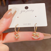 小众独特设计感镶钻不对称马上有钱花耳坠女精致时尚 百搭耳扣耳环