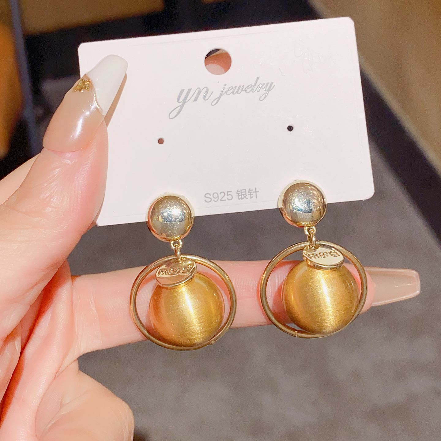 欧美个性时尚复古夸张金属球球圆环耳坠气质轻奢百搭冷淡风耳环女