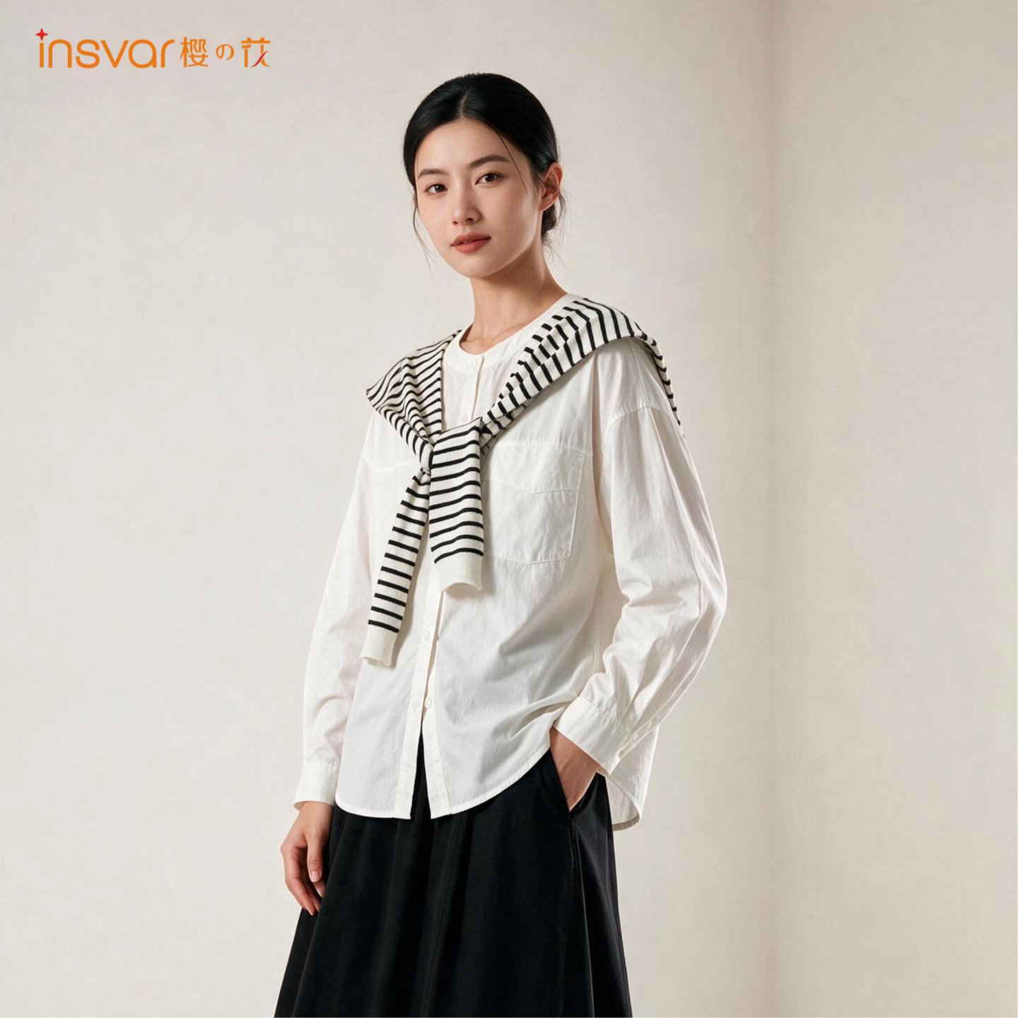 INSVAR学院风条纹修身女衬衫