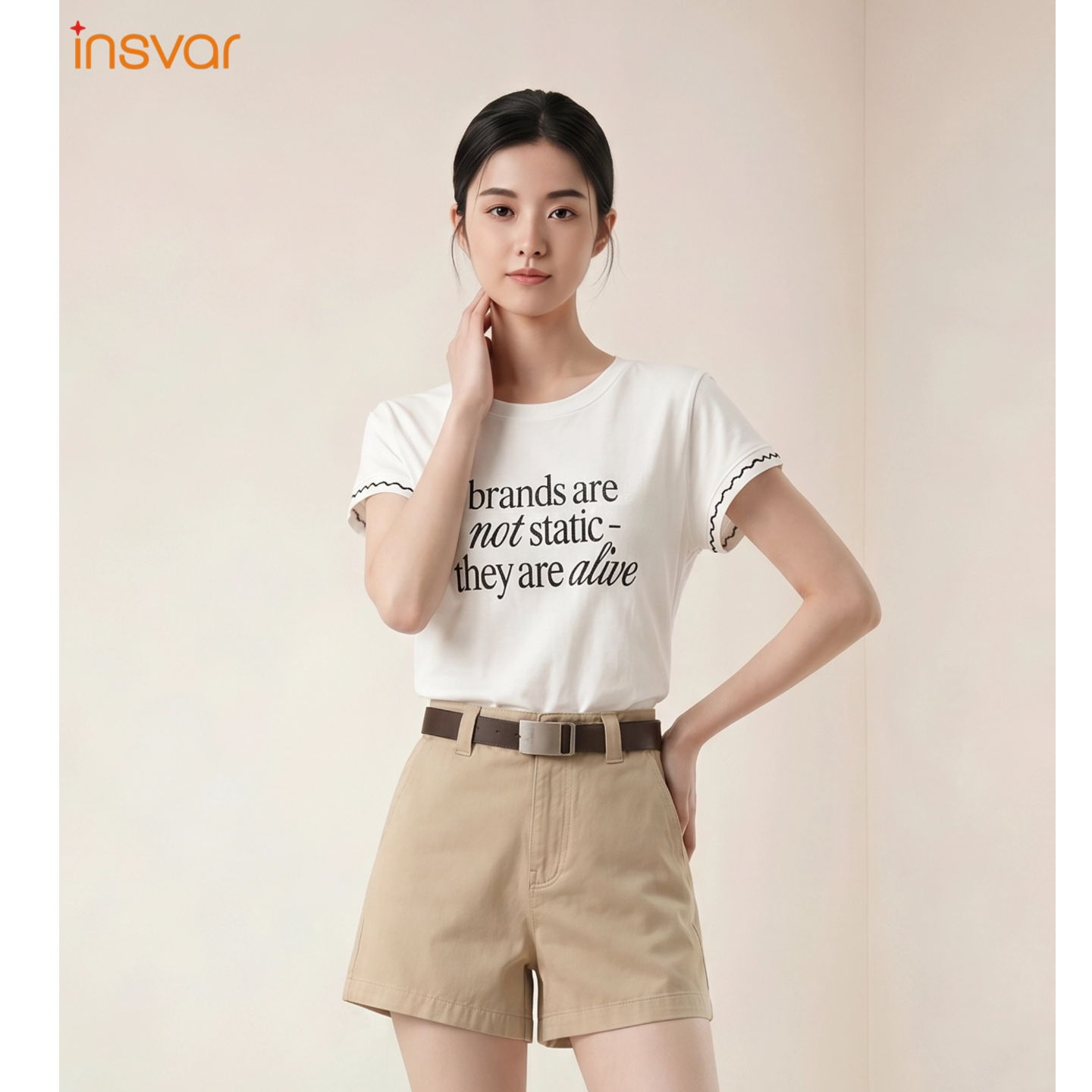 INSVAR夏季高腰卡其宽松短裤女