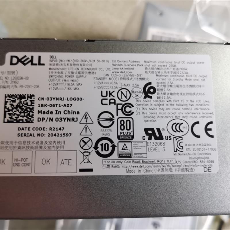 全新Dell Optiplex 3060 5060 7060 260W电源 03YNRJ L260EBM-00