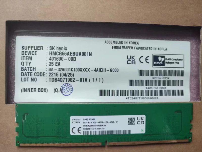 SK海力士8GB 1RX16 4800B DDR5 UDIMM HMCG66AEBUA081N台式机内存