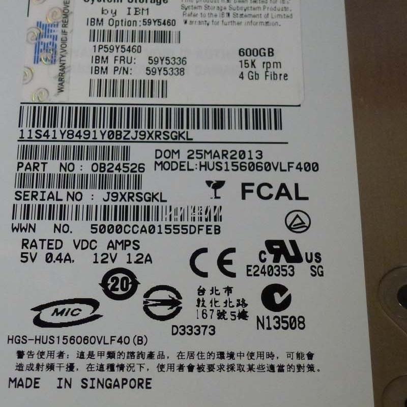 IBM 5417 DS4700 DS5020 600G 15K SAS 3.5 FC 59Y5336 59Y5460