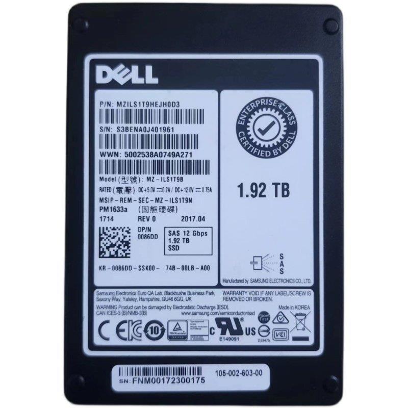 DELL1.92T 12GSAS MZILS1T9HEJHOD30086DD满寿命提供测报pm1633a