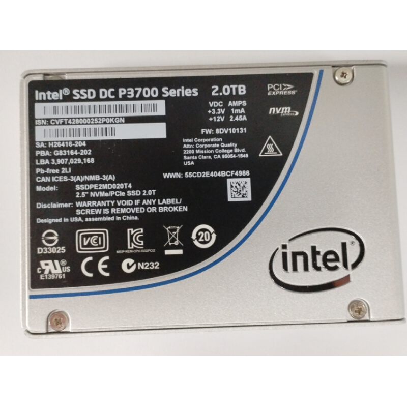 P3700 2T SSDPE2MD020T4 U2 NVME 服务器固态SSD 提供测报