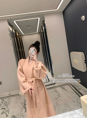 POET WONG【松绒大衣】气血感美人 骆丝羊毛慵懒系带双面呢大衣厚