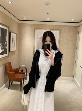 POET WONG【纯真年代】M*iu系乖乖女 海军风连衣裙上衣双版本质感