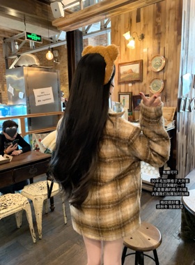 POET WONG现货速发! Ju巨保暖!30羊毛加厚夹棉格纹厚实格子外套