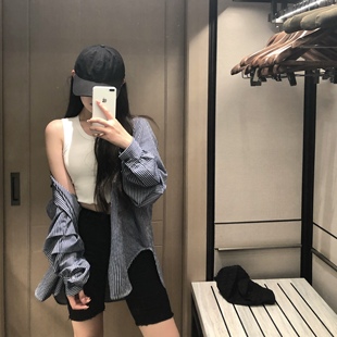 【三折清仓】弹力显瘦好穿黑色骑行裤牛仔五分裤时髦裤腿毛边中裤
