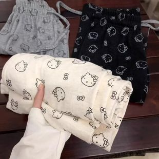 哈喽kitty裤子女款秋冬季糯米裤垂坠感软糯宽松慵懒风可爱遛弯裤