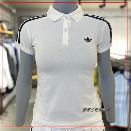 韩国代购Adidas阿迪达斯三叶草女士休闲修身短袖翻领POLO衫KD3699