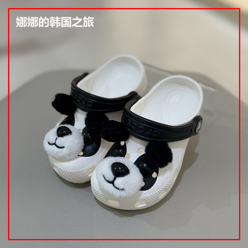 韩国代购Crocs洞洞鞋卡骆驰儿童款可爱立体熊猫沙滩鞋拖鞋213838