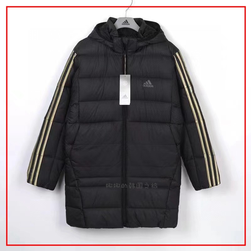 韩国代购Adidas阿迪达斯儿童男女童装鹅绒保暖羽绒服长外套HD0384