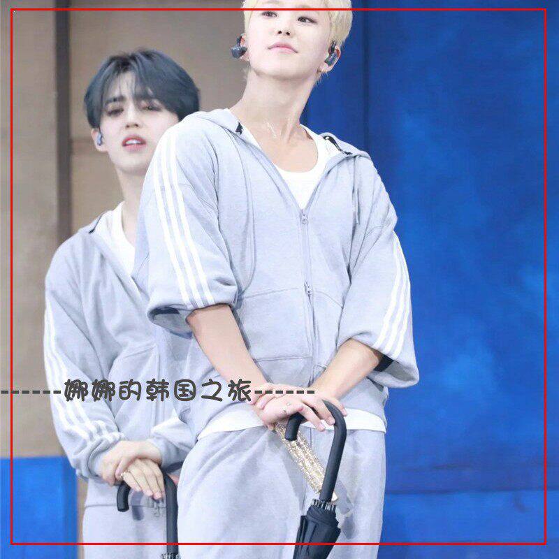 代购Adidas阿迪达斯 SEVENTEEN 灰色休闲运动连帽卫衣外套JF3943
